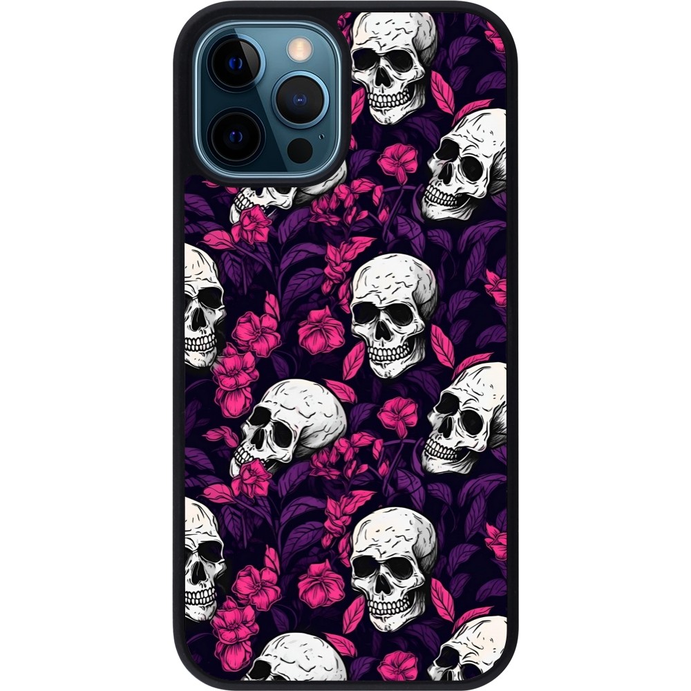 Coque iPhone 12 / 12 Pro - Silicone rigide noir Halloween 2024 romantic skulls