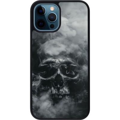 Coque iPhone 12 / 12 Pro - Silicone rigide noir Halloween 2024 smoky skull