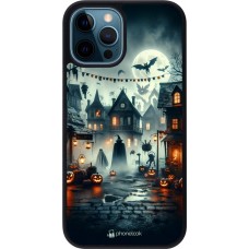 Coque iPhone 12 / 12 Pro - Silicone rigide noir Halloween Spookville