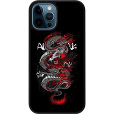 Coque iPhone 12 / 12 Pro - Silicone rigide noir Japanese style Dragon Tattoo Red Black