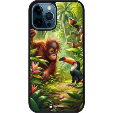 Coque iPhone 12 / 12 Pro - Silicone rigide noir Jungle Tropicale Tayrona