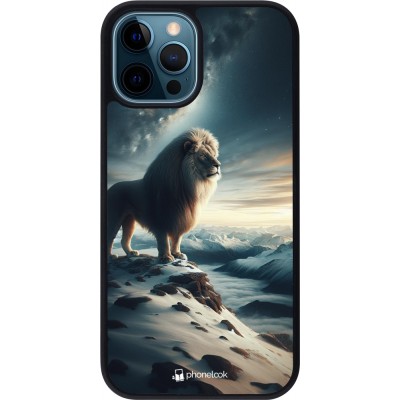 Coque iPhone 12 / 12 Pro - Silicone rigide noir Le lion blanc