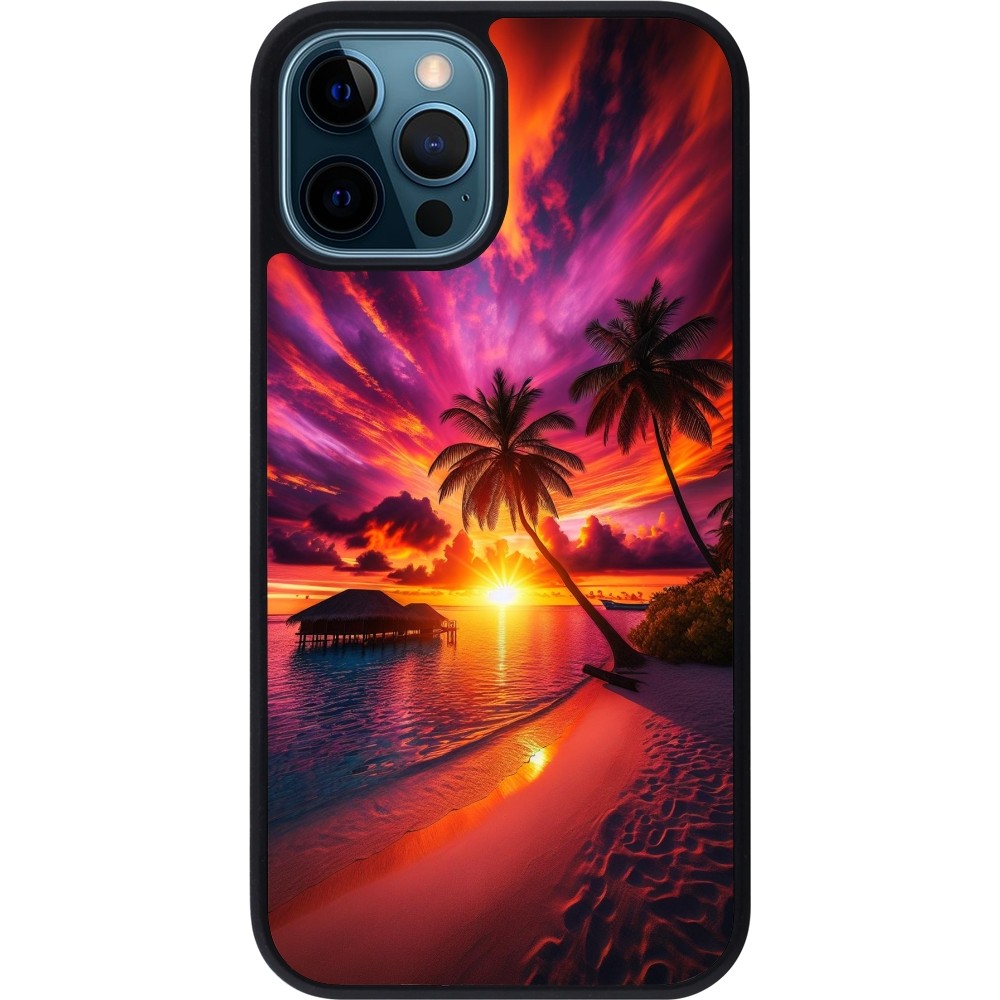 Coque iPhone 12 / 12 Pro - Silicone rigide noir Maldives Dusk Bliss