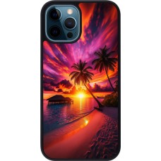 Coque iPhone 12 / 12 Pro - Silicone rigide noir Maldives Dusk Bliss