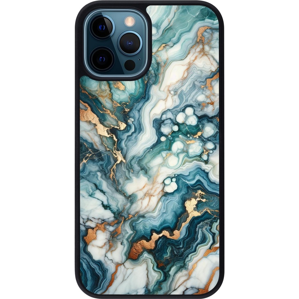 Coque iPhone 12 / 12 Pro - Silicone rigide noir Marbre Vert Bleu Doré