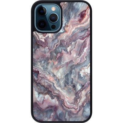 Coque iPhone 12 / 12 Pro - Silicone rigide noir Marbre violette argentée