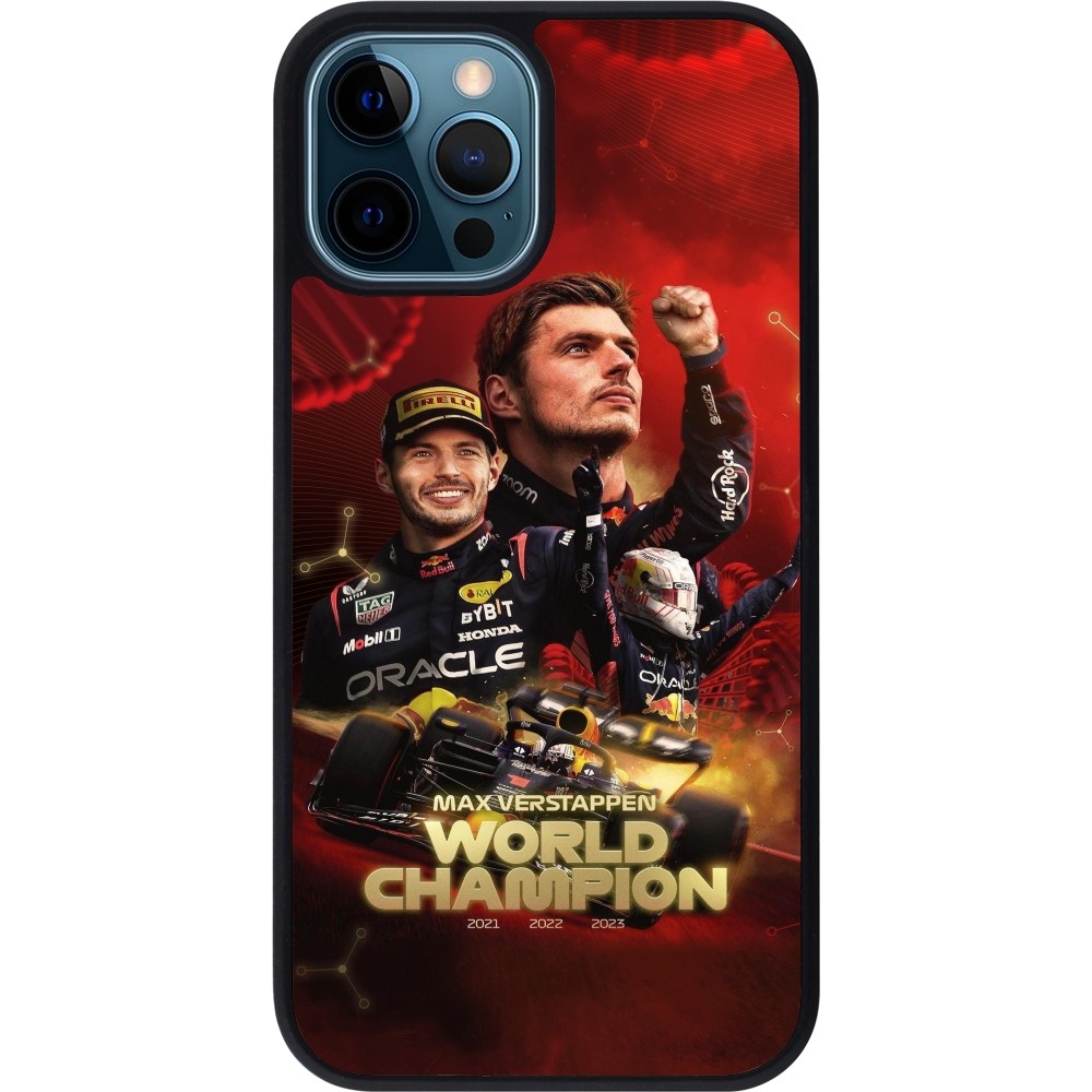 Coque iPhone 12 / 12 Pro - Silicone rigide noir Max Verstappen Champion 2023