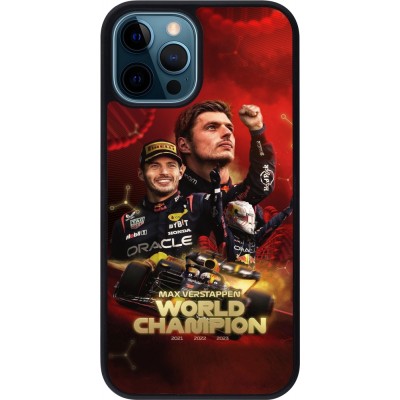 Coque iPhone 12 / 12 Pro - Silicone rigide noir Max Verstappen Champion 2023