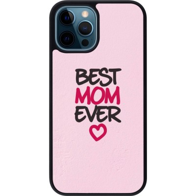 Coque iPhone 12 / 12 Pro - Silicone rigide noir Mom 2023 best Mom ever pink