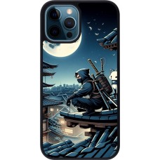 Coque iPhone 12 / 12 Pro - Silicone rigide noir Ninja sous la lune