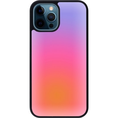 Coque iPhone 12 / 12 Pro - Silicone rigide noir Orange Pink Blue Gradient