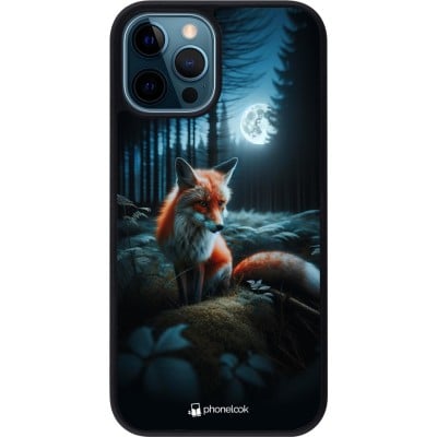 Coque iPhone 12 / 12 Pro - Silicone rigide noir Renard lune forêt