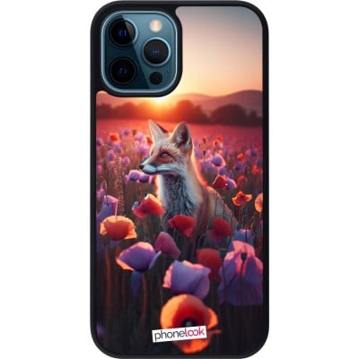 Coque iPhone 12 / 12 Pro - Silicone rigide noir Renard pourpre au crépuscule