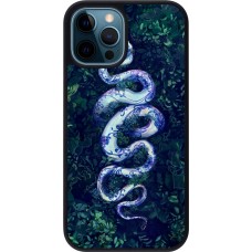 Coque iPhone 12 / 12 Pro - Silicone rigide noir Serpent Blue Anaconda