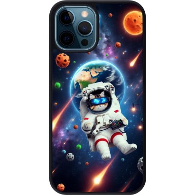 Coque iPhone 12 / 12 Pro - Silicone rigide noir VR SpaceCat Odyssey