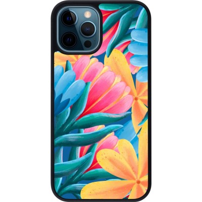 Coque iPhone 12 / 12 Pro - Silicone rigide noir Spring 23 colorful flowers