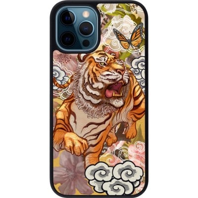 Coque iPhone 12 / 12 Pro - Silicone rigide noir Spring 23 japanese tiger