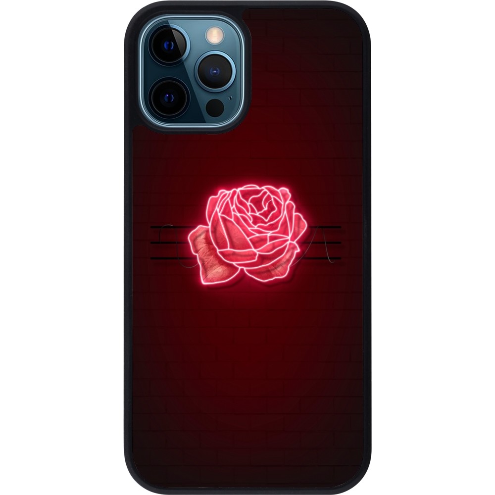 Coque iPhone 12 / 12 Pro - Silicone rigide noir Spring 23 neon rose