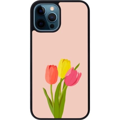 Coque iPhone 12 / 12 Pro - Silicone rigide noir Spring 23 tulip trio