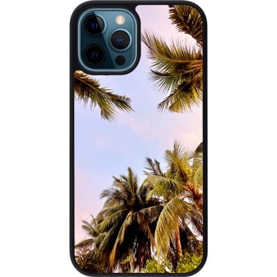 Coque iPhone 12 / 12 Pro - Silicone rigide noir Summer 2023 palm tree vibe