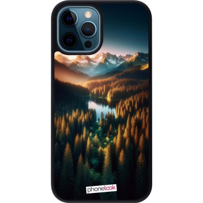 Coque iPhone 12 / 12 Pro - Silicone rigide noir Sunset Forest Lake