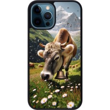 Coque iPhone 12 / 12 Pro - Silicone rigide noir Vache montagne Valais