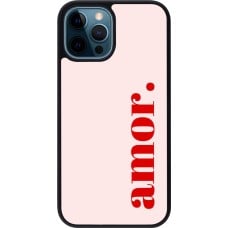 Coque iPhone 12 / 12 Pro - Silicone rigide noir Valentine 2024 amor