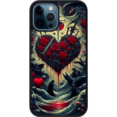 Coque iPhone 12 / 12 Pro - Silicone rigide noir Dark Love Coeur Sang