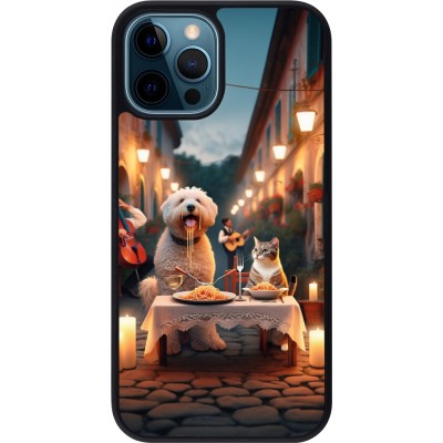 Coque iPhone 12 / 12 Pro - Silicone rigide noir Valentine 2024 Dog & Cat Candlelight