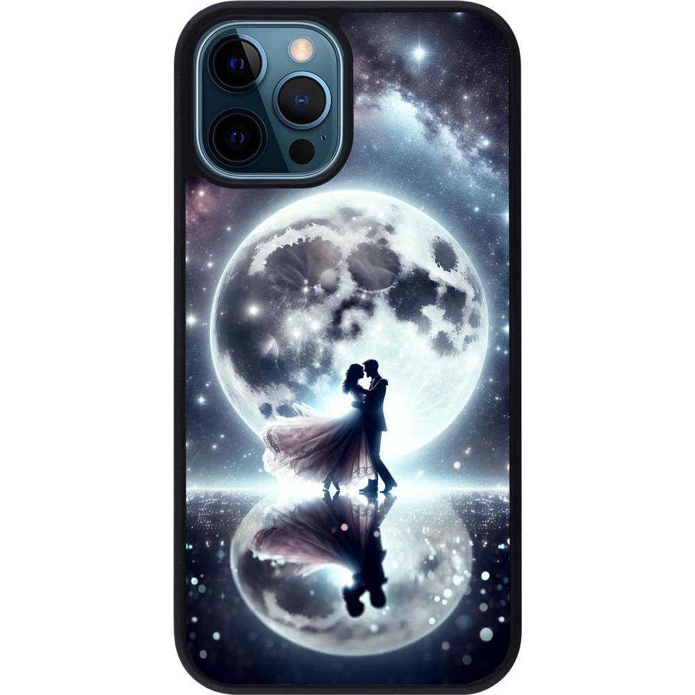 Coque iPhone 12 / 12 Pro - Silicone rigide noir Valentine 2024 Love under the moon