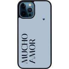 Coque iPhone 12 / 12 Pro - Silicone rigide noir Valentine 2024 mucho amor azul