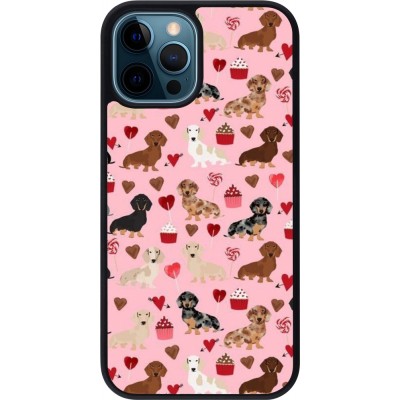 Coque iPhone 12 / 12 Pro - Silicone rigide noir Valentine 2024 puppy love