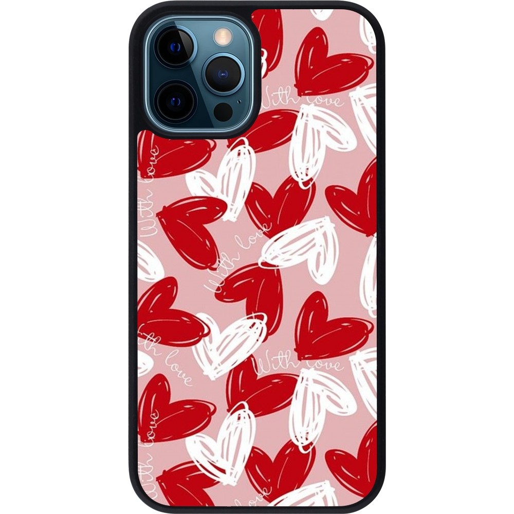 Coque iPhone 12 / 12 Pro - Silicone rigide noir Valentine 2024 with love heart