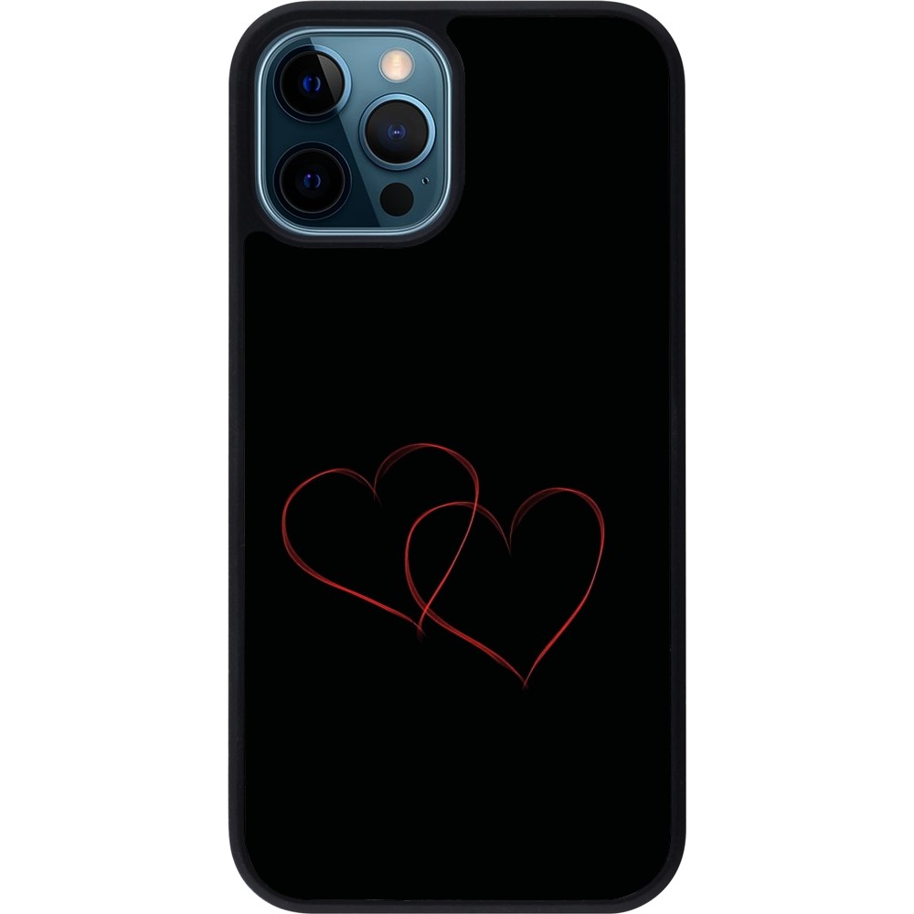 Coque iPhone 12 / 12 Pro - Silicone rigide noir Valentine 2023 attached heart