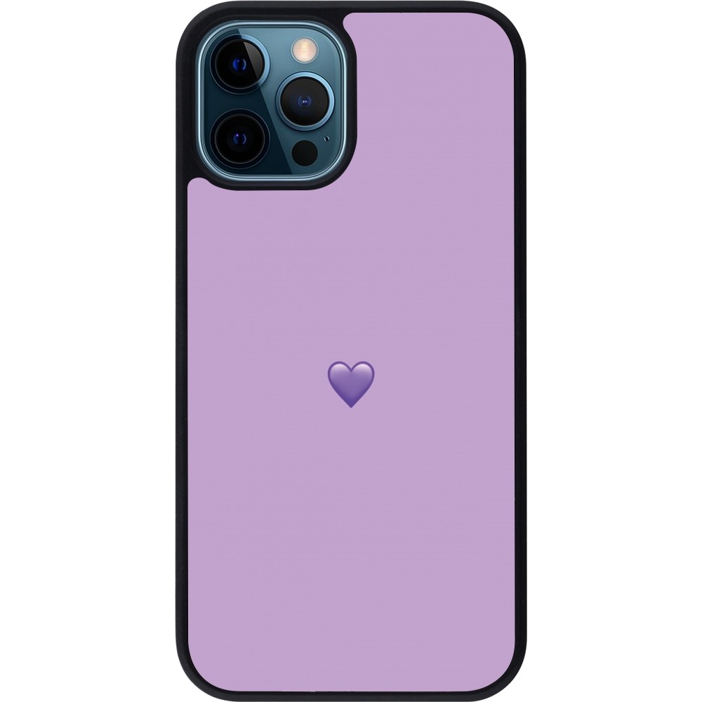 Coque iPhone 12 / 12 Pro - Silicone rigide noir Valentine 2023 purpule single heart