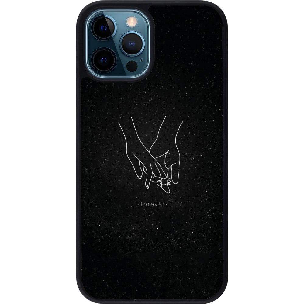 Coque iPhone 12 / 12 Pro - Silicone rigide noir Valentine 2023 hands forever