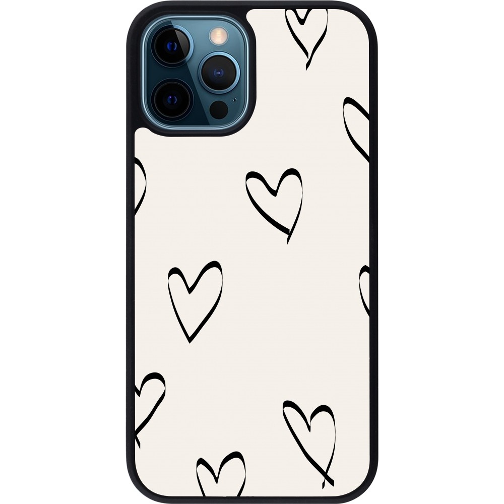 Coque iPhone 12 / 12 Pro - Silicone rigide noir Valentine 2023 minimalist hearts