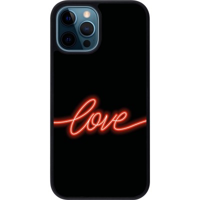 Coque iPhone 12 / 12 Pro - Silicone rigide noir Valentine 2023 neon love