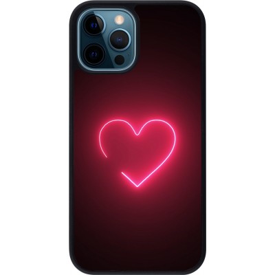 Coque iPhone 12 / 12 Pro - Silicone rigide noir Valentine 2023 single neon heart