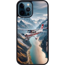 Coque iPhone 12 / 12 Pro - Silicone rigide noir Vol Alpin Suisse