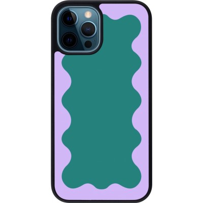 Coque iPhone 12 / 12 Pro - Silicone rigide noir Wavy Rectangle Green Purple