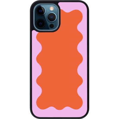 Coque iPhone 12 / 12 Pro - Silicone rigide noir Wavy Rectangle Orange Pink