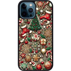 Coque iPhone 12 / 12 Pro - Silicone rigide noir Noël 2023 micro pattern