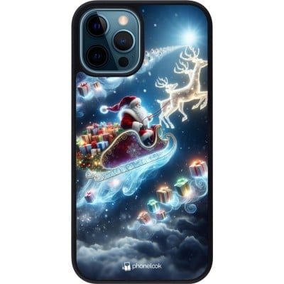 Coque iPhone 12 / 12 Pro - Silicone rigide noir Noël 2023 Père Noël enchanté