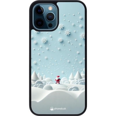 Coque iPhone 12 / 12 Pro - Silicone rigide noir Noël 2023 Petit Père Flocon