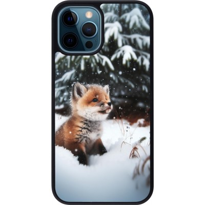 Coque iPhone 12 / 12 Pro - Silicone rigide noir Noël 2023 Renardeau sapin