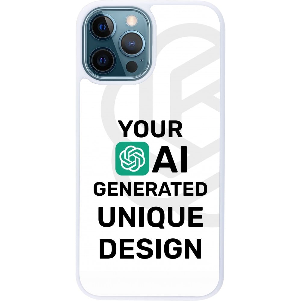 Coque iPhone 12 / 12 Pro - Silicone rigide blanc 100% unique générée par intelligence artificielle (AI) avec vos idées