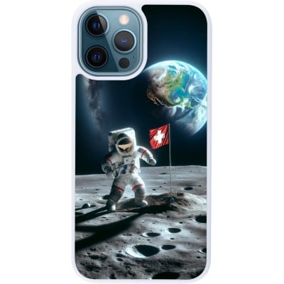 Coque iPhone 12 / 12 Pro - Silicone rigide blanc Astro Suisse sur lune