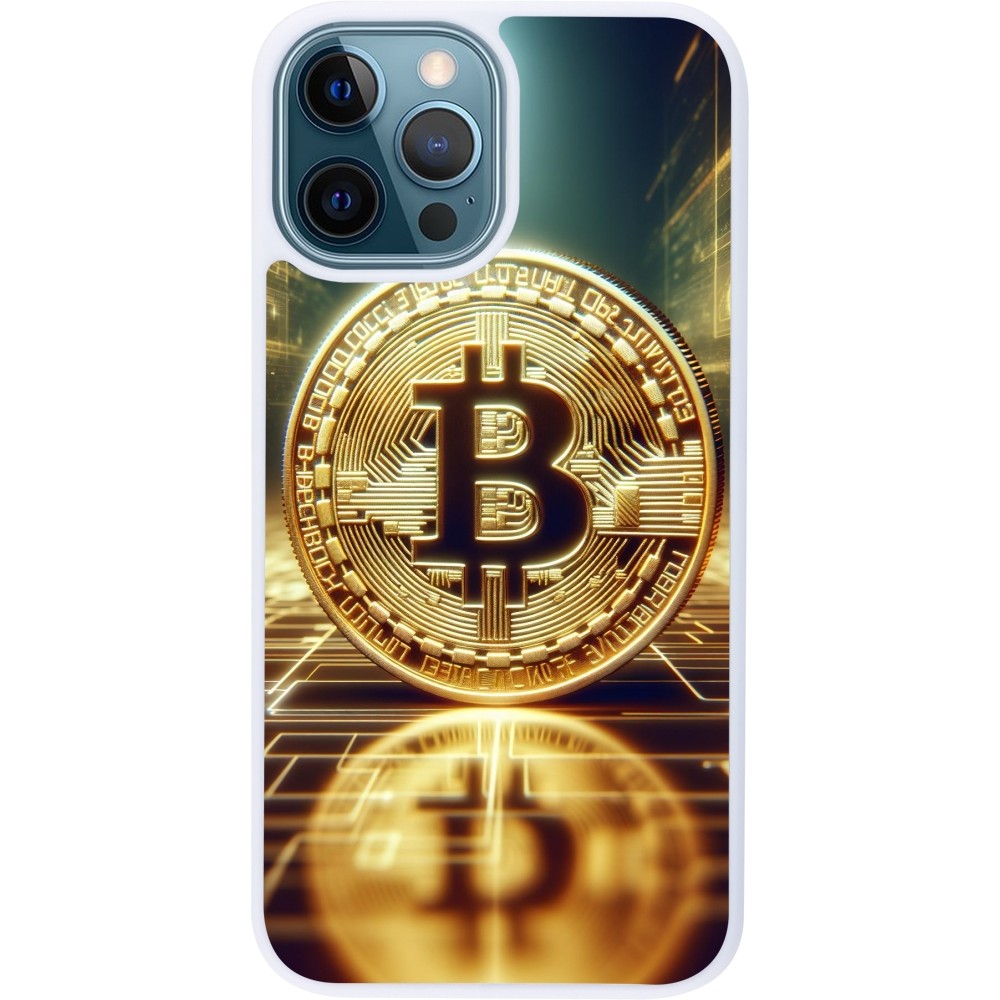 Coque iPhone 12 / 12 Pro - Silicone rigide blanc Bitcoin Standing