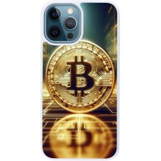 Coque iPhone 12 / 12 Pro - Silicone rigide blanc Bitcoin Standing